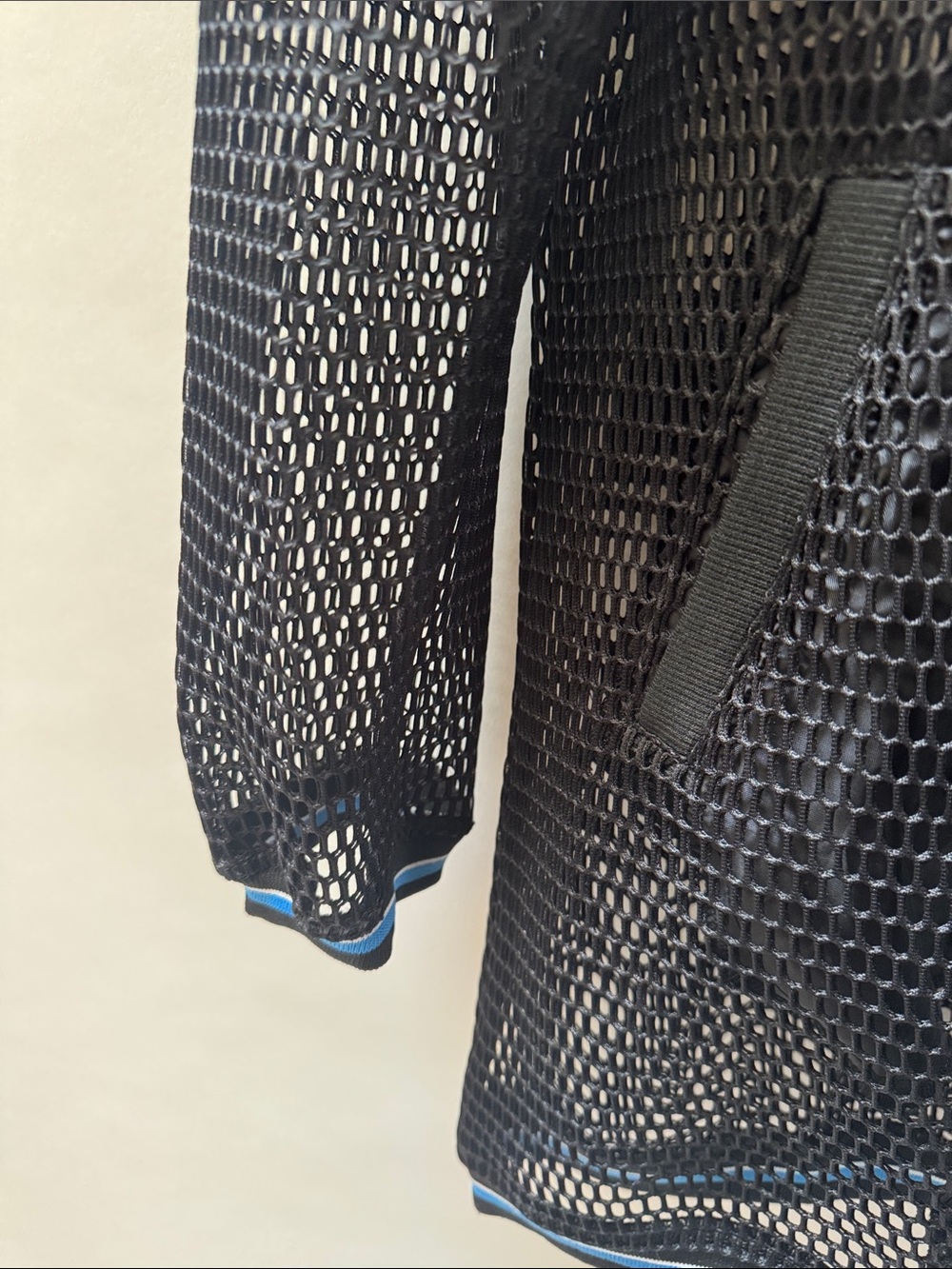 Women's Black Mesh Swim Cover-Up Jacket with Blue Trim - Picture 3 of 7